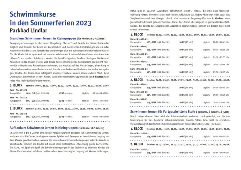 Ferien Schwimmkurse 2 Jul-Aug