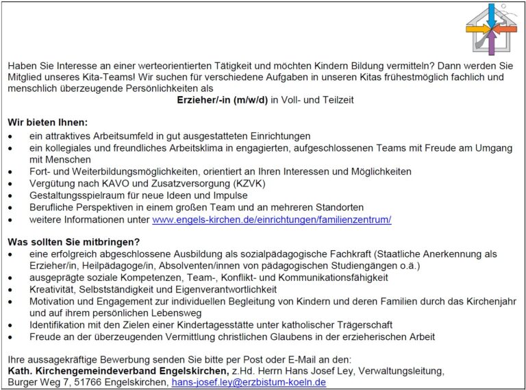 Job Erzieherin Katholischer Kirchenverband Azubi gesucht